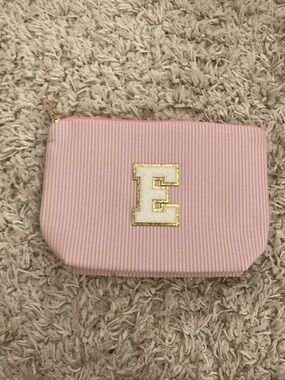 Pink Stripe Makeup Bag with Gold 'E' Initial